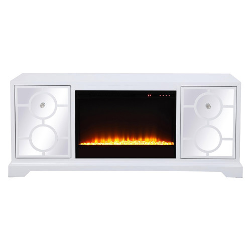 Elegant 60" Mirrored TV Stand with Crystal Fireplace Insert - White (MF801WH-F2)