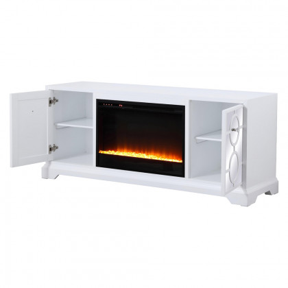 Elegant 60" Mirrored TV Stand with Crystal Fireplace Insert - White (MF801WH-F2)