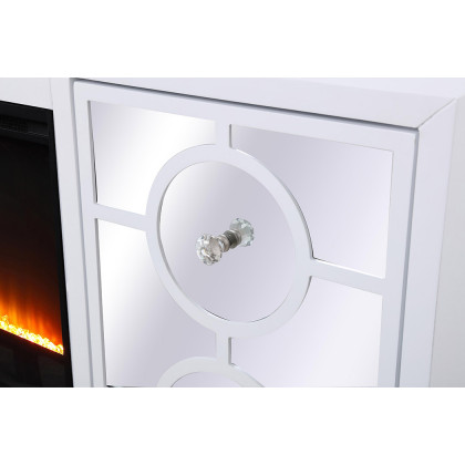Elegant 60" Mirrored TV Stand with Crystal Fireplace Insert - White (MF801WH-F2)
