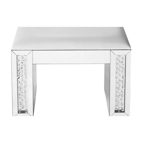 Elegant - Modern 19" Clear Mirror and Crystal Vanity Stool (MF91018)