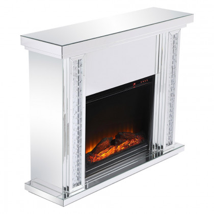 Elegant 47.5" Crystal Mirrored Mantle with Crystal Insert Fireplace - Clear (MF9901-F1)
