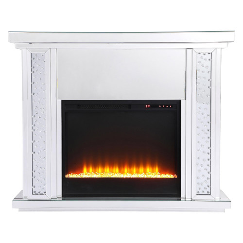 Elegant 47.5" Crystal Mirrored Mantle with Crystal Insert Fireplace - Clear (MF9901-F2)