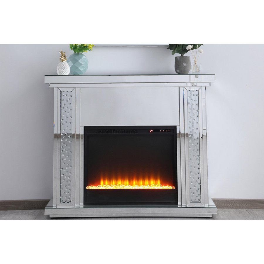 Elegant 47.5" Crystal Mirrored Mantle with Crystal Insert Fireplace - Clear (MF9901-F2)