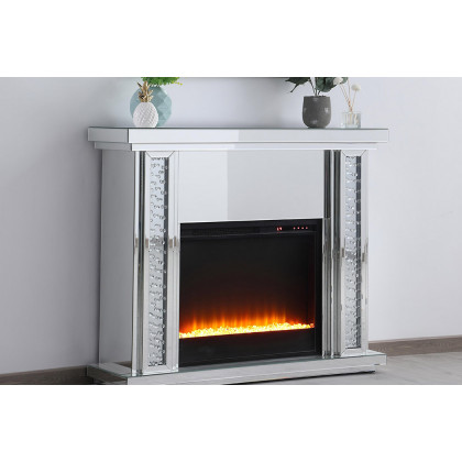 Elegant 47.5" Crystal Mirrored Mantle with Crystal Insert Fireplace - Clear (MF9901-F2)
