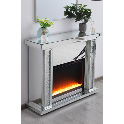 Elegant 47.5" Crystal Mirrored Mantle with Crystal Insert Fireplace - Clear (MF9901-F2)
