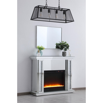 Elegant 47.5" Crystal Mirrored Mantle with Crystal Insert Fireplace - Clear (MF9901-F2)