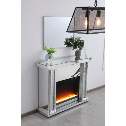 Elegant 47.5" Crystal Mirrored Mantle with Crystal Insert Fireplace - Clear (MF9901-F2)