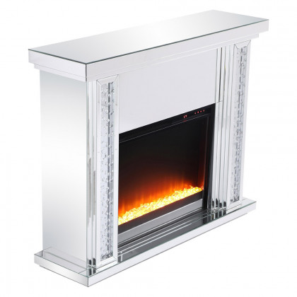 Elegant 47.5" Crystal Mirrored Mantle with Crystal Insert Fireplace - Clear (MF9901-F2)