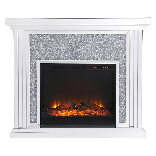 Elegant 47.5" Crystal Mirrored Mantle with Crystal Insert Fireplace - Clear (MF9902-F1)