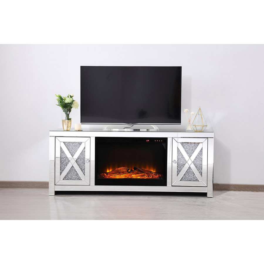 Elegant 59" Crystal Mirrored TV Stand - Clear (MF9903-F1)