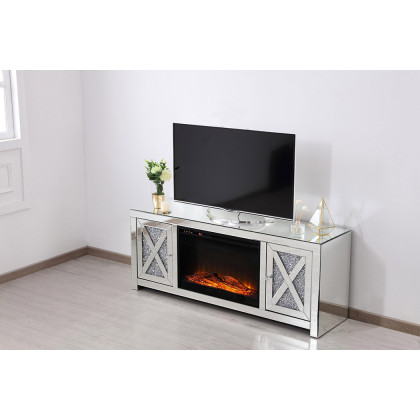 Elegant 59" Crystal Mirrored TV Stand - Clear (MF9903-F1)