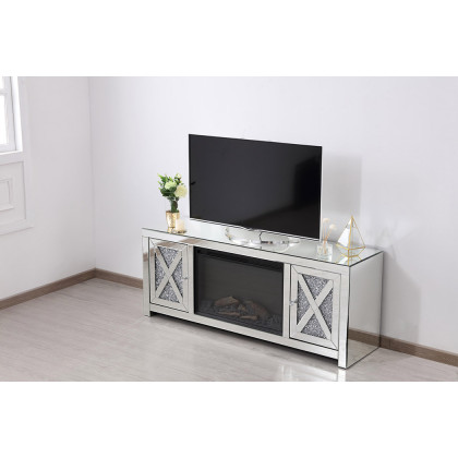 Elegant 59" Crystal Mirrored TV Stand - Clear (MF9903-F1)