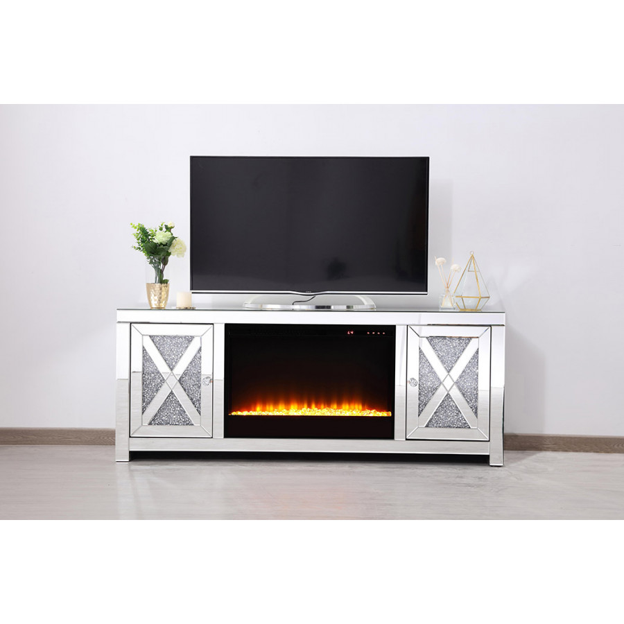 Elegant 59" Crystal Mirrored TV Stand - Clear (MF9903-F2)