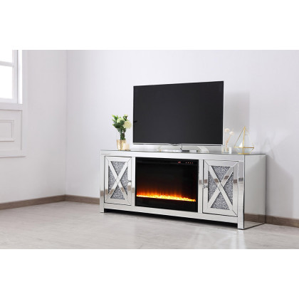 Elegant 59" Crystal Mirrored TV Stand - Clear (MF9903-F2)