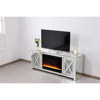 Elegant 59" Crystal Mirrored TV Stand - Clear (MF9903-F2)