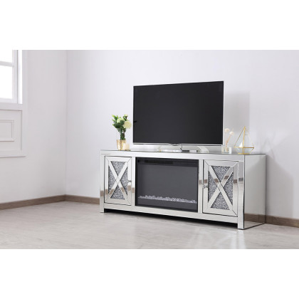 Elegant 59" Crystal Mirrored TV Stand - Clear (MF9903-F2)