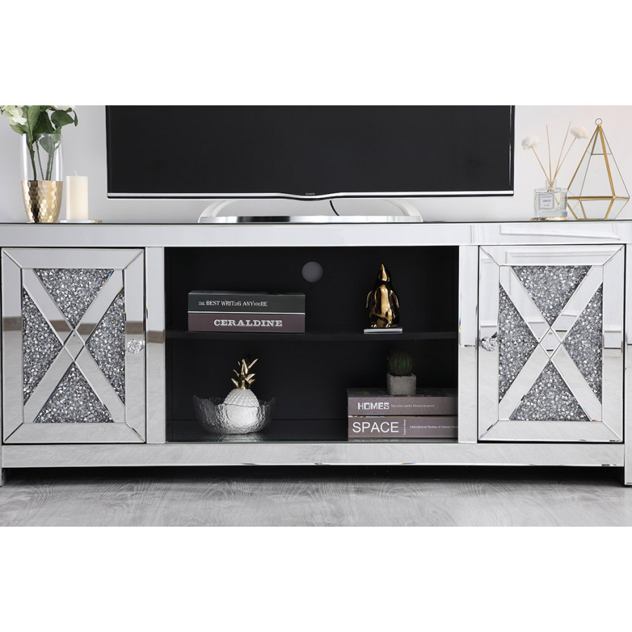 Elegant 59" Crystal Mirrored TV Stand - Clear (MF9903C)