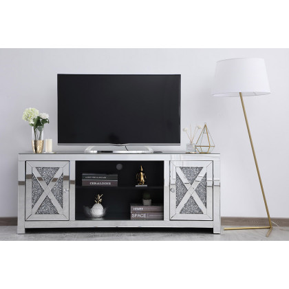 Elegant 59" Crystal Mirrored TV Stand - Clear (MF9903C)