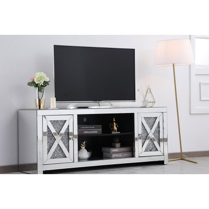Elegant 59" Crystal Mirrored TV Stand - Clear (MF9903C)