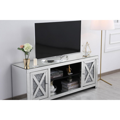 Elegant 59" Crystal Mirrored TV Stand - Clear (MF9903C)