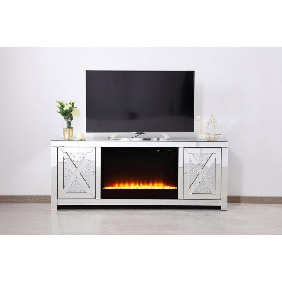 Elegant 59" Crystal Mirrored TV Stand - Clear (MF9904-F2)