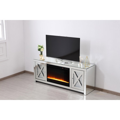 Elegant 59" Crystal Mirrored TV Stand - Clear (MF9904-F2)