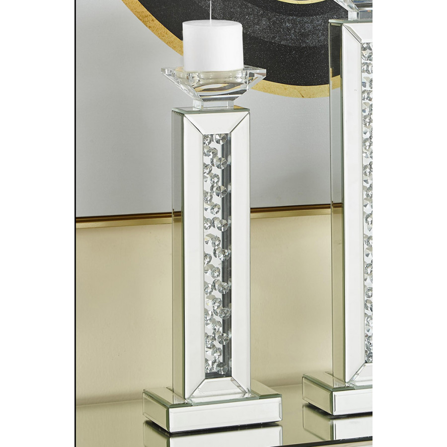 Elegant Sparkle Contemporary Crystal Candleholder - Silver/Clear Mirror, L 17" (MR9112)
