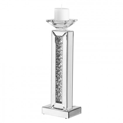 Elegant Sparkle Contemporary Crystal Candleholder - Silver/Clear Mirror, L 17" (MR9112)
