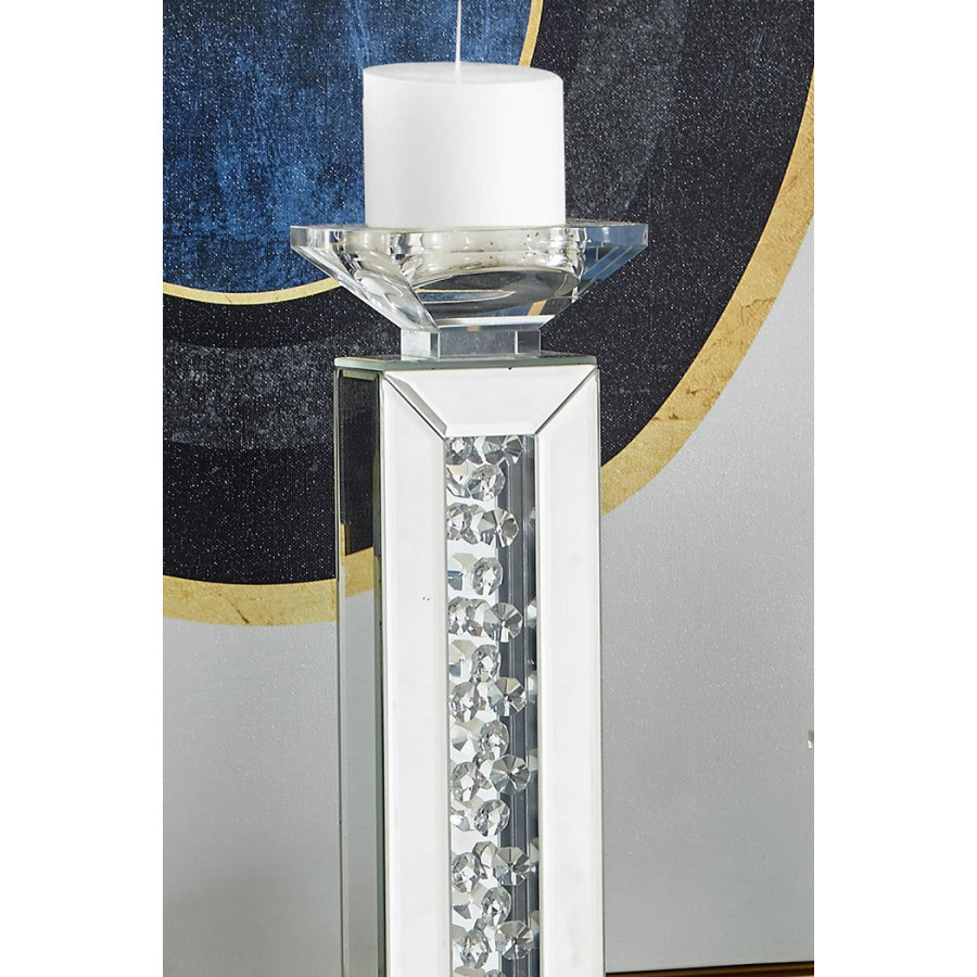 Elegant Sparkle Contemporary Crystal Candleholder - Silver/Clear Mirror, L 21" (MR9113)