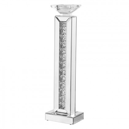 Elegant Sparkle Contemporary Crystal Candleholder - Silver/Clear Mirror, L 21" (MR9113)