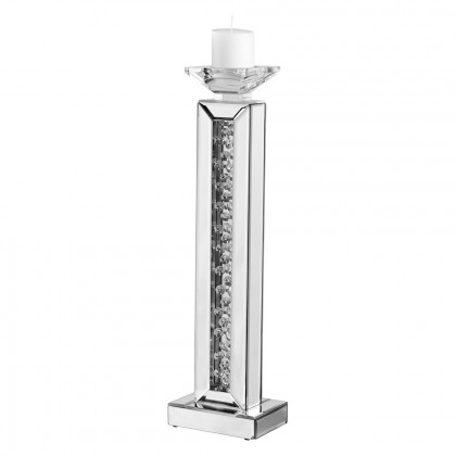 Elegant Sparkle Contemporary Crystal Candleholder - Silver/Clear Mirror, L 21" (MR9113)