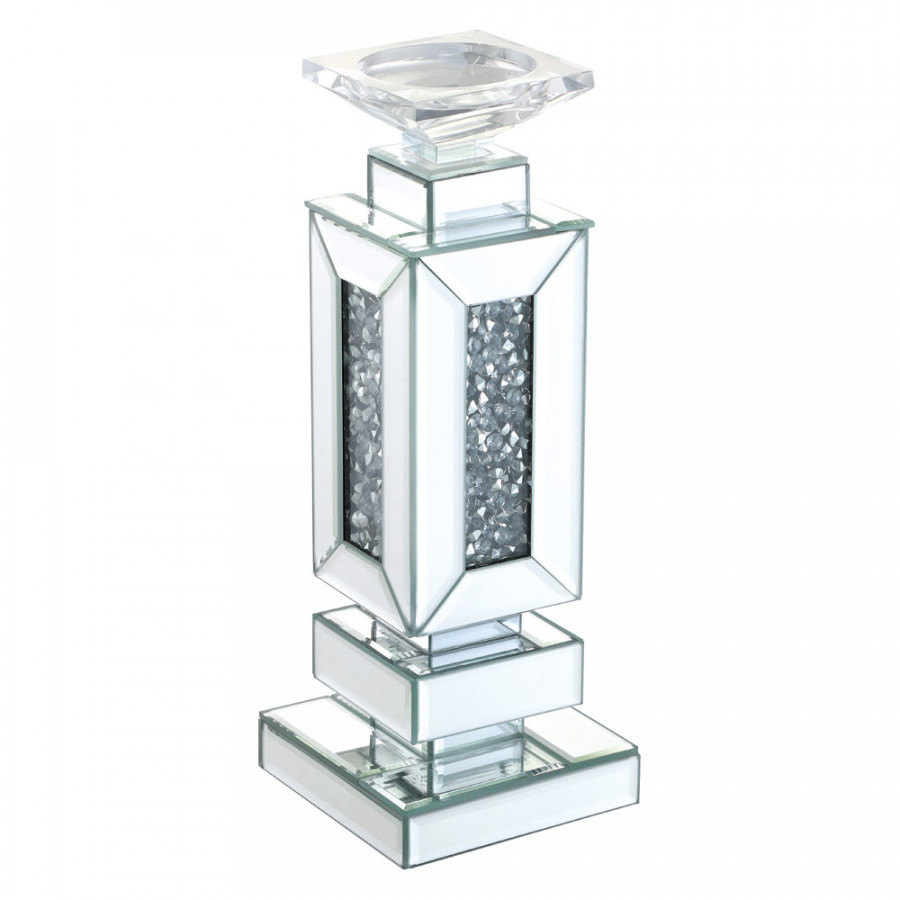 Elegant Modern Candleholder - Silver/Clear Mirror, L 13.5" (MR9203)