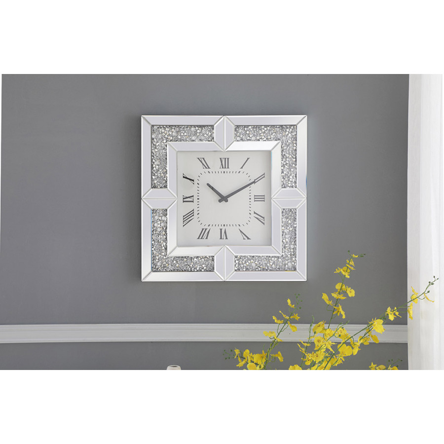 Elegant Modern Wall Clock - Silver/Clear Mirror, L 20" (MR9208)