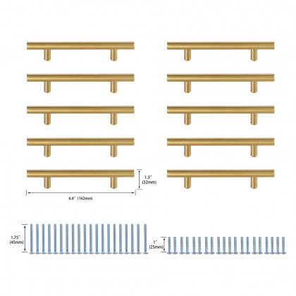 Elegant Quinn 3 Drawer Pull, Set of 10 - Brass, L 6.4" (PL400-4-BR-10PK)