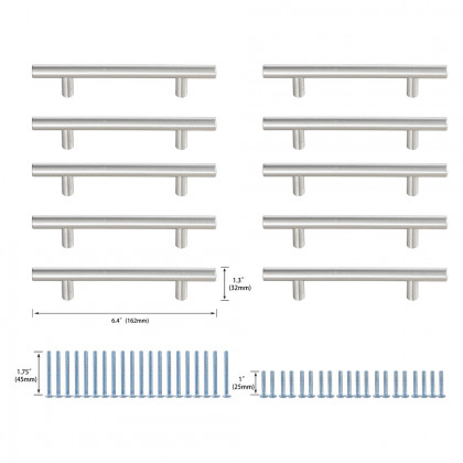 Elegant Quinn 3 Drawer Pull, Set of 10 - Brushed Nickel, L 6.4" (PL400-4-NK-10PK)