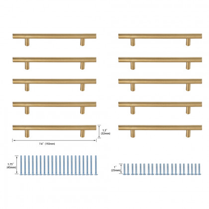 Elegant Quinn 3 Drawer Pull, Set of 10 - Brass, L 7.6" (PL400-5-BR-10PK)