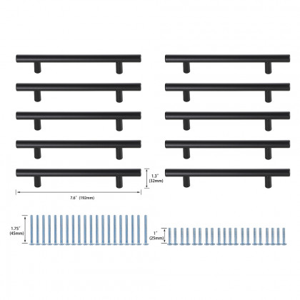 Elegant Quinn 3 Drawer Pull, Set of 10 - Matte Black, L 7.6" (PL400-5-MB-10PK)