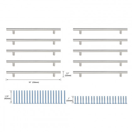 Elegant Quinn 3 Drawer Pull, Set of 10 - Brushed Nickel, L 10.1" (PL400-7-NK-10PK)