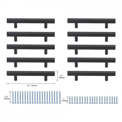 Elegant Quinn 3 Drawer Pull, Set of 10 - Matte Black, L 6.4" (PL402-4-MB-10PK)