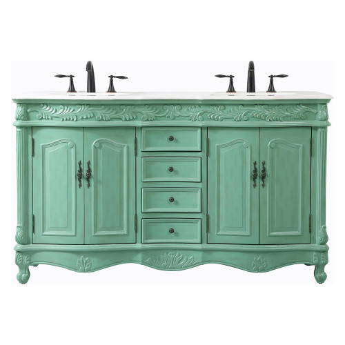Elegant Windsor 60" Wide Double Vanity Set - Vintage Mint (VF-1049VM)