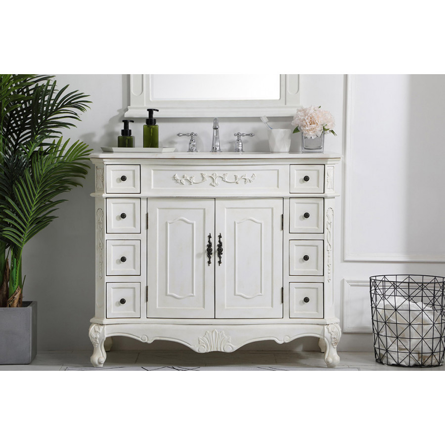 Elegant Danville Wide Vanity Set - Antique White, L 42" (VF10142AW)