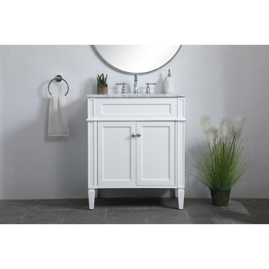 Elegant Single Bathroom Vanity Set - White, L 30" (VF12530WH)
