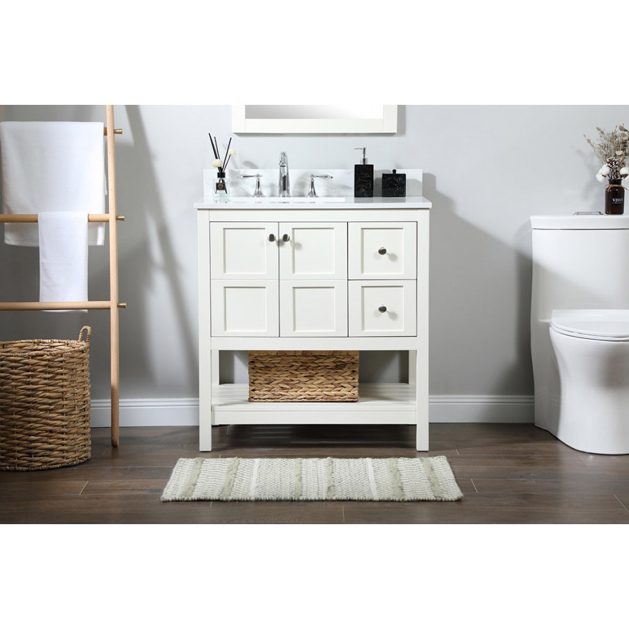 Elegant Bathroom Vanity - White (VF16432WH-BS)