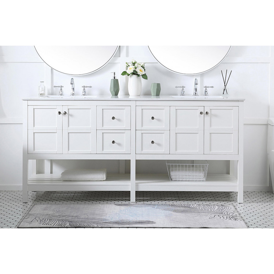 Elegant Bathroom Vanity - White, L 72" (VF16472DWH)