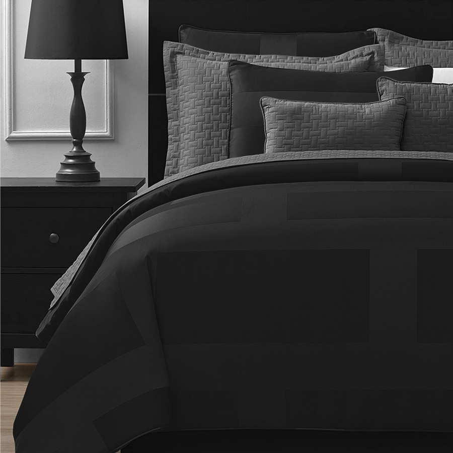 eLuxury Jacquard Frame Comforter Set - California King, Black