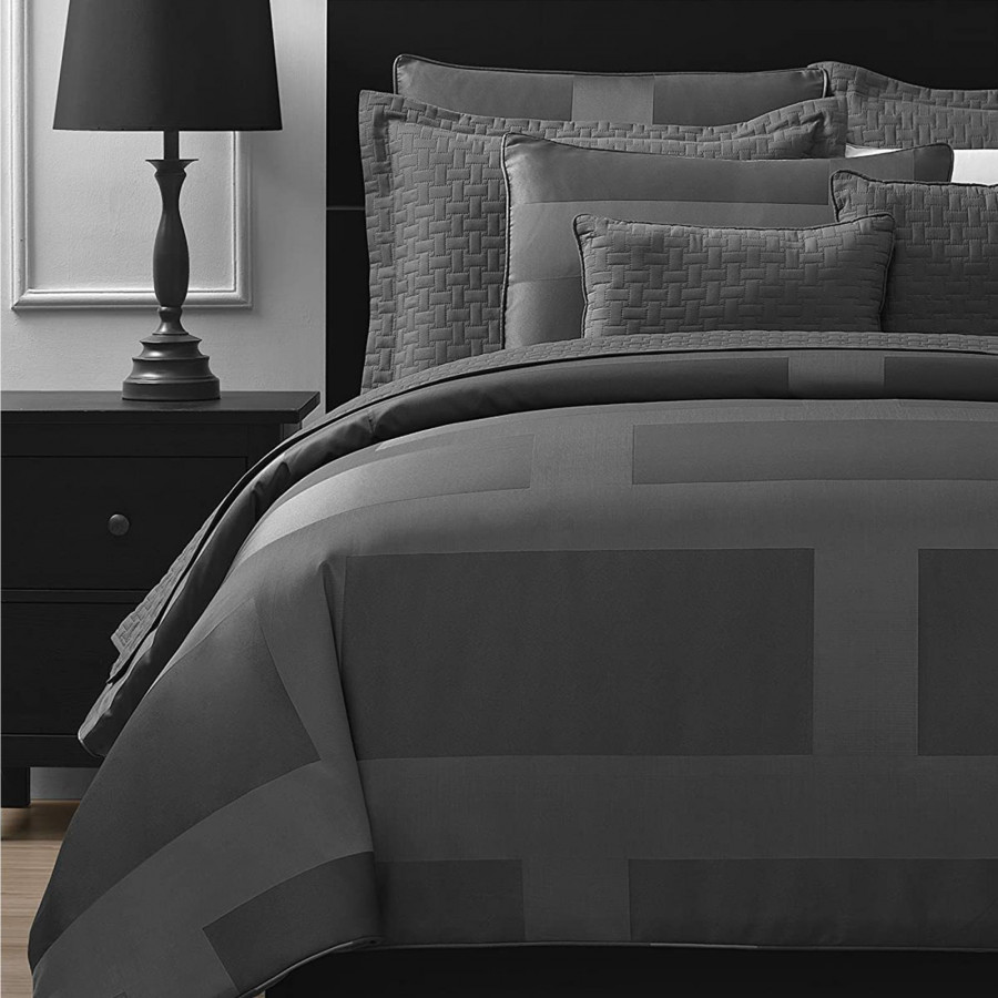 eLuxury Jacquard Frame Comforter Set - California King, Gray