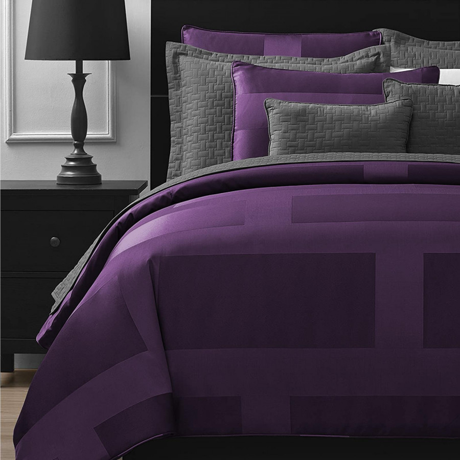 eLuxury Jacquard Frame Comforter Set - California King, Plum