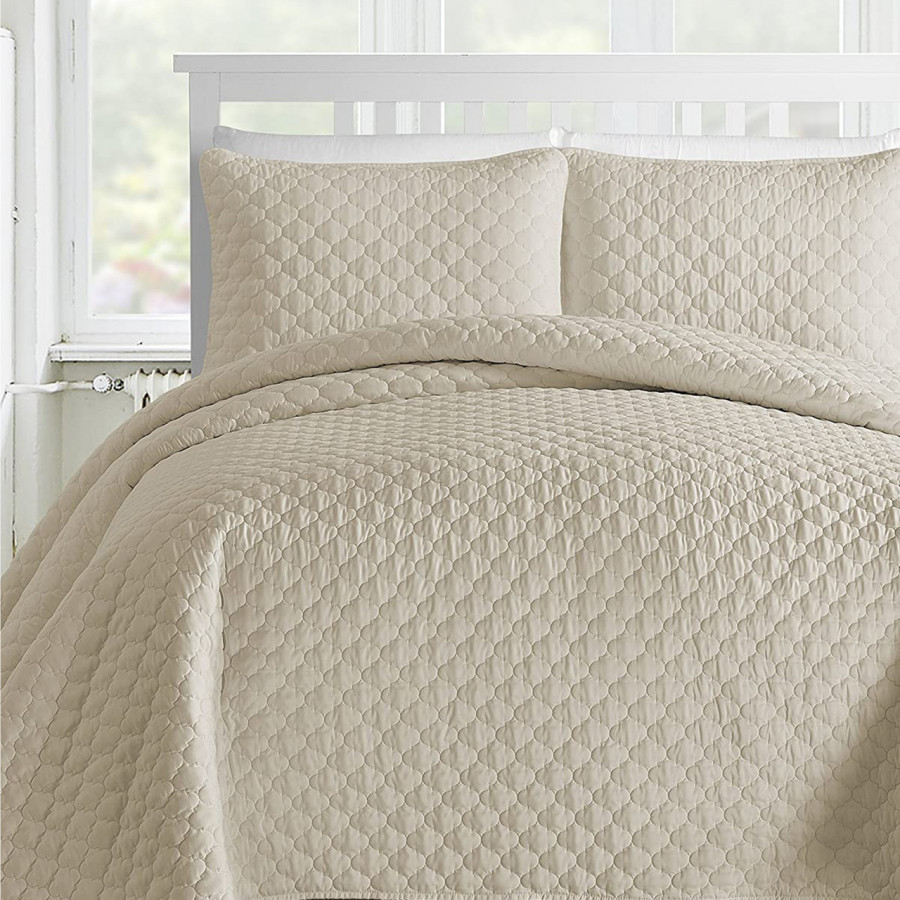eLuxury Quilted Comforter Set - King, Beige