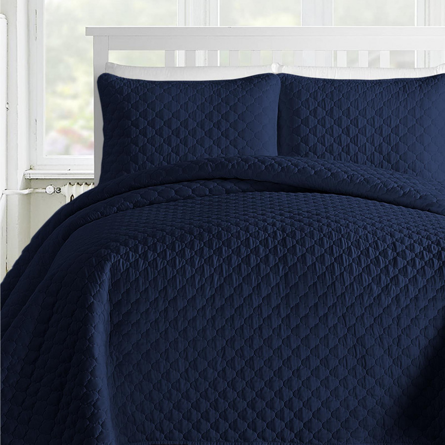 eLuxury Quilted Comforter Set - Queen, Navy Blue