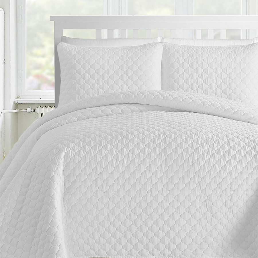 eLuxury Quilted Comforter Set - Queen, White